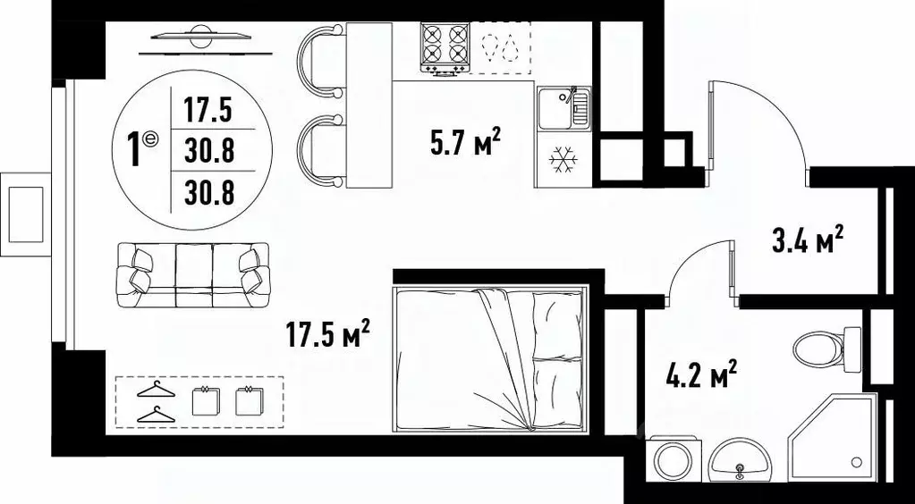 1-к кв. Астраханская область, Астрахань ул. Бэра, 29 (30.8 м) - Фото 1