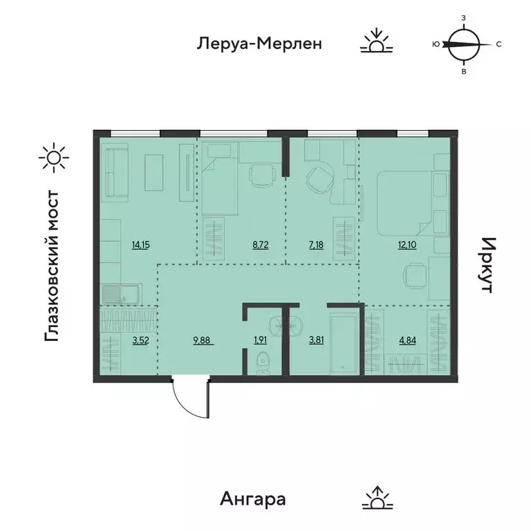 3-комнатная квартира: Иркутск, квартал Затон, улица Набережная Иркута, ... - Фото 1