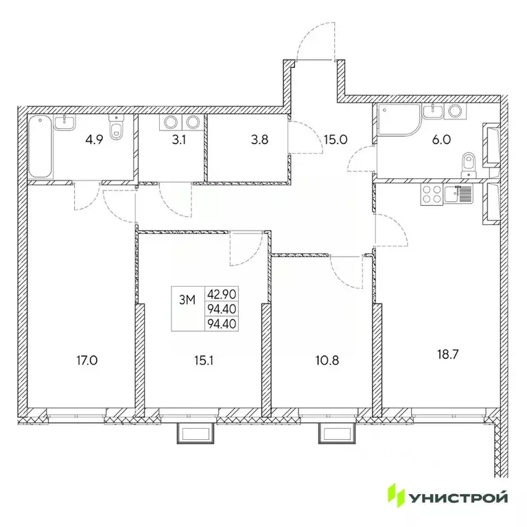 3-к кв. Свердловская область, Екатеринбург Вторчермет жилрайон,  (94.4 ... - Фото 0