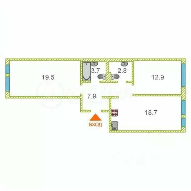 2-к кв. Тюменская область, Тюмень Полевая ул., 117к4 (63.9 м) - Фото 1