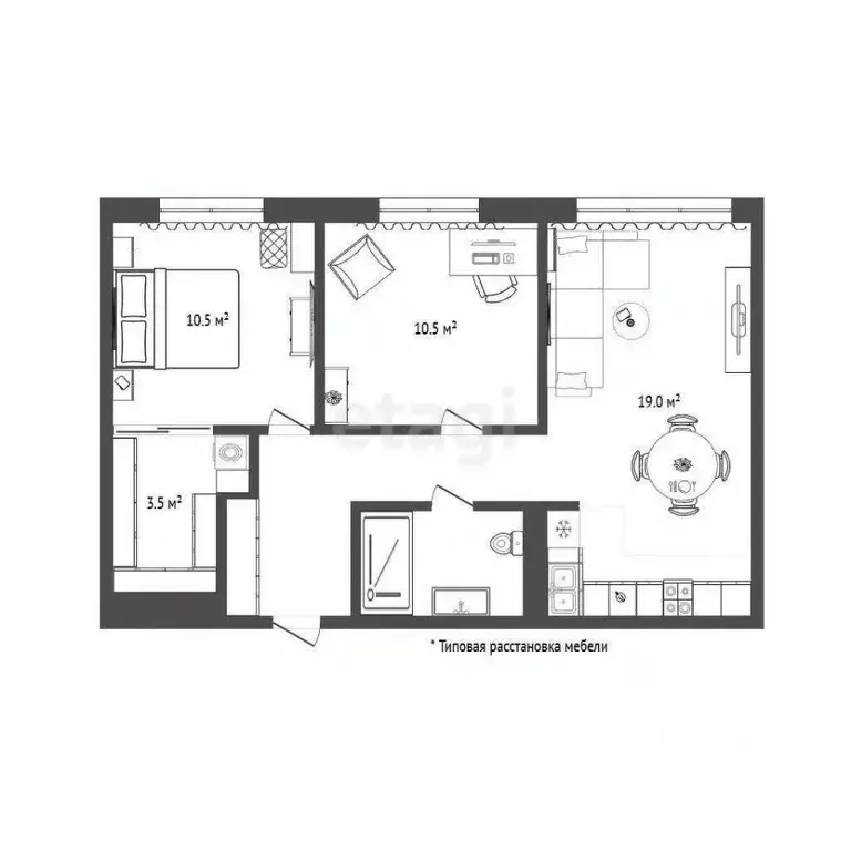2-к кв. Тюменская область, Тюмень ул. 50 лет Октября, 57Бк2 (57.2 м) - Фото 1