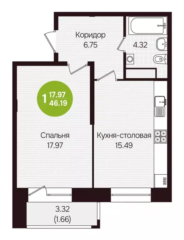 1-к кв. Чувашия, Новочебоксарск ул. 10-й Пятилетки, поз24 (46.19 м) - Фото 1