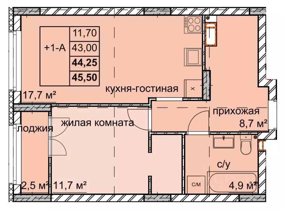 1-к кв. Нижегородская область, Нижний Новгород ул. Дружаева, 30 (44.25 ... - Фото 0