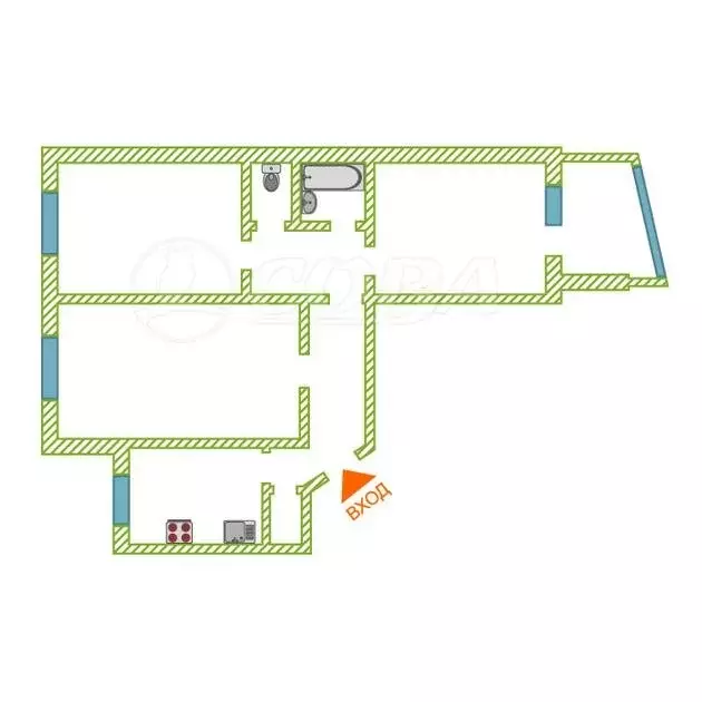 2-комнатная квартира: Тюмень, Народная улица, 8 (66 м) - Фото 2