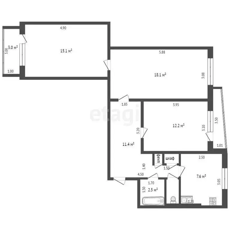 3-комнатная квартира: Дмитров, микрорайон имени К.А. Аверьянова, 11 ... - Фото 1