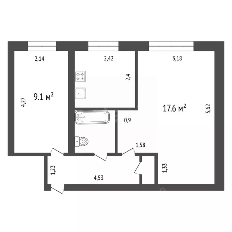 2-к кв. Иркутская область, Иркутск ул. 2-я Железнодорожная, 8 (40.9 м) - Фото 2