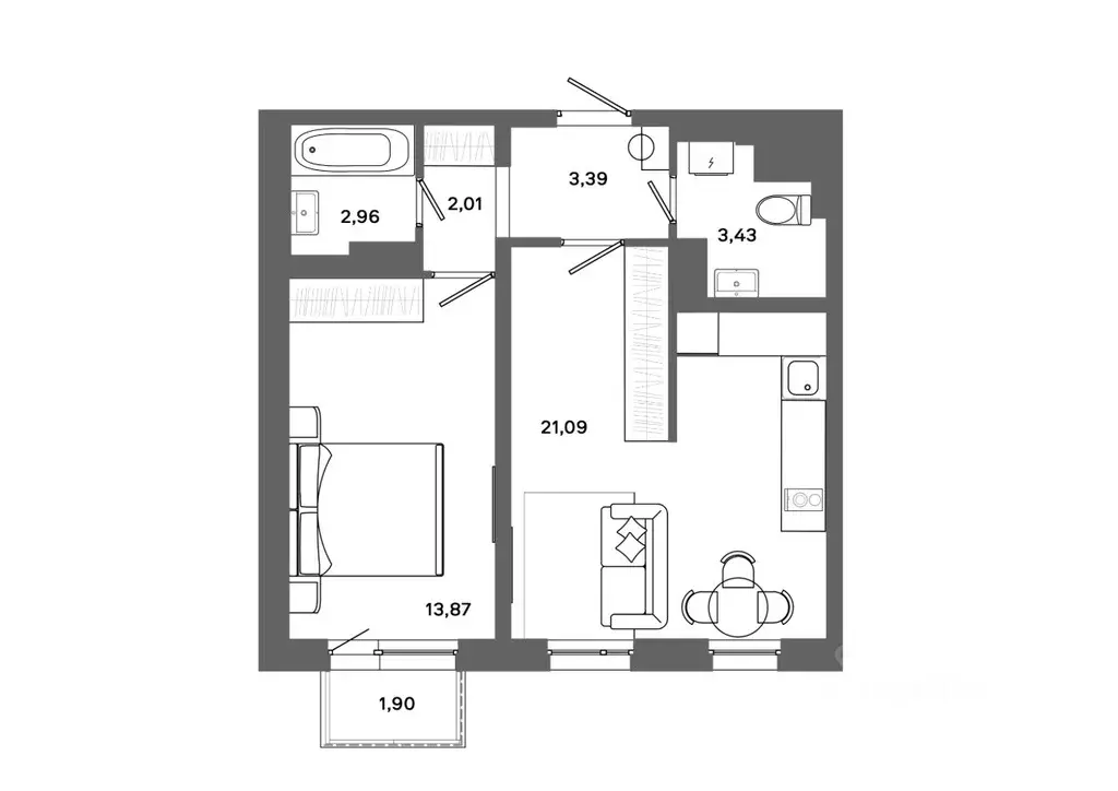 1-к кв. Ханты-Мансийский АО, Сургут 30А мкр,  (47.32 м) - Фото 0