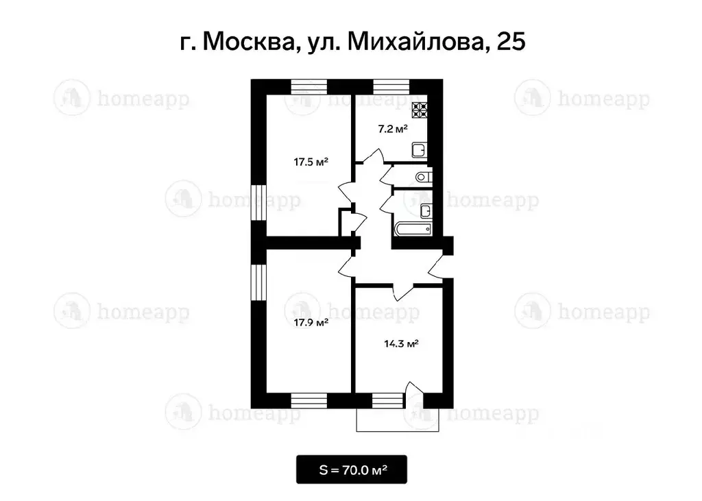 3-к кв. Москва ул. Михайлова, 25 (70.0 м) - Фото 1