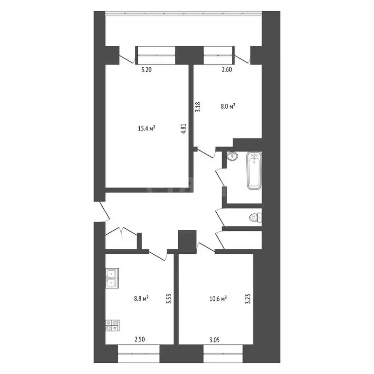 3-комнатная квартира: посёлок Стёпанцево, Лесная улица, 3 (56.7 м) - Фото 1