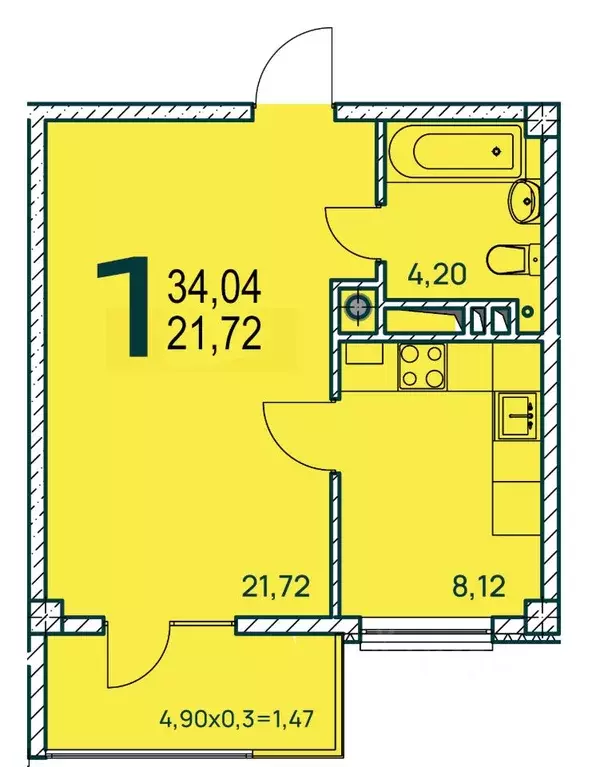 1-к кв. Краснодарский край, Туапсе ул. Калараша, 7Г (34.59 м) - Фото 0