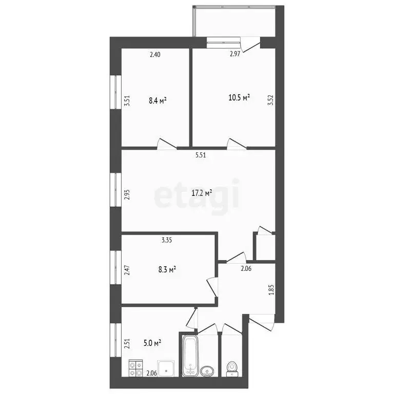 4-комнатная квартира: Тюмень, улица Рационализаторов, 19 (59.7 м) - Фото 1