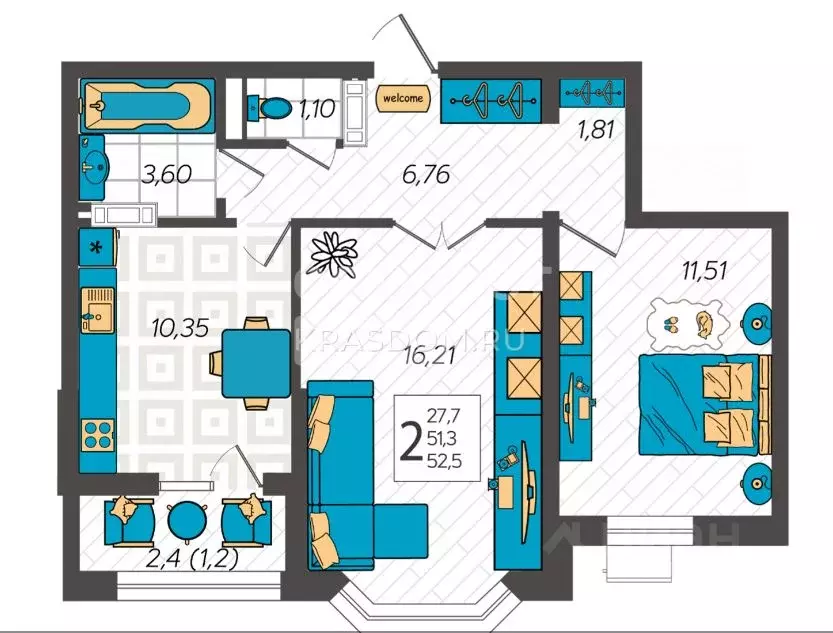 2-к кв. Краснодарский край, Анапа ул. Крылова, 13к1 (53.8 м) - Фото 2