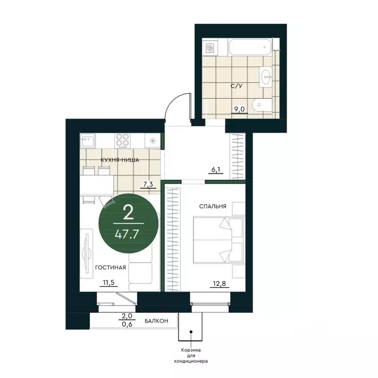 2-к кв. Красноярский край, Красноярск Калина Долина жилой комплекс ... - Фото 1