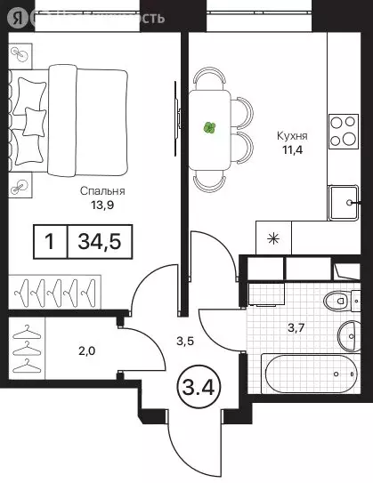 1-комнатная квартира: Пушкино, ЖК Пушкино Град (34.5 м) - Фото 1
