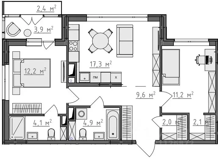 2-к кв. Владимирская область, Владимир Сновицы-Веризино мкр,  (66.07 ... - Фото 2