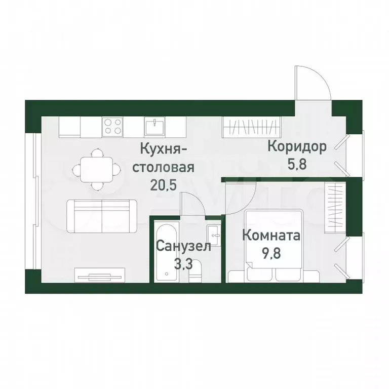 1-к. квартира, 39 м, 1/3 эт. - Фото 0