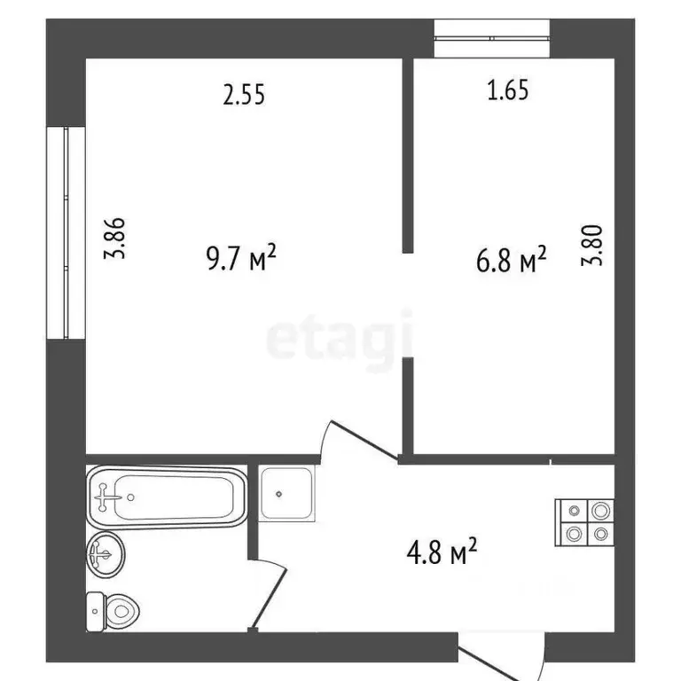 2-к кв. Ростовская область, Ростов-на-Дону Казахская ул., 87/3 (23.0 ... - Фото 1