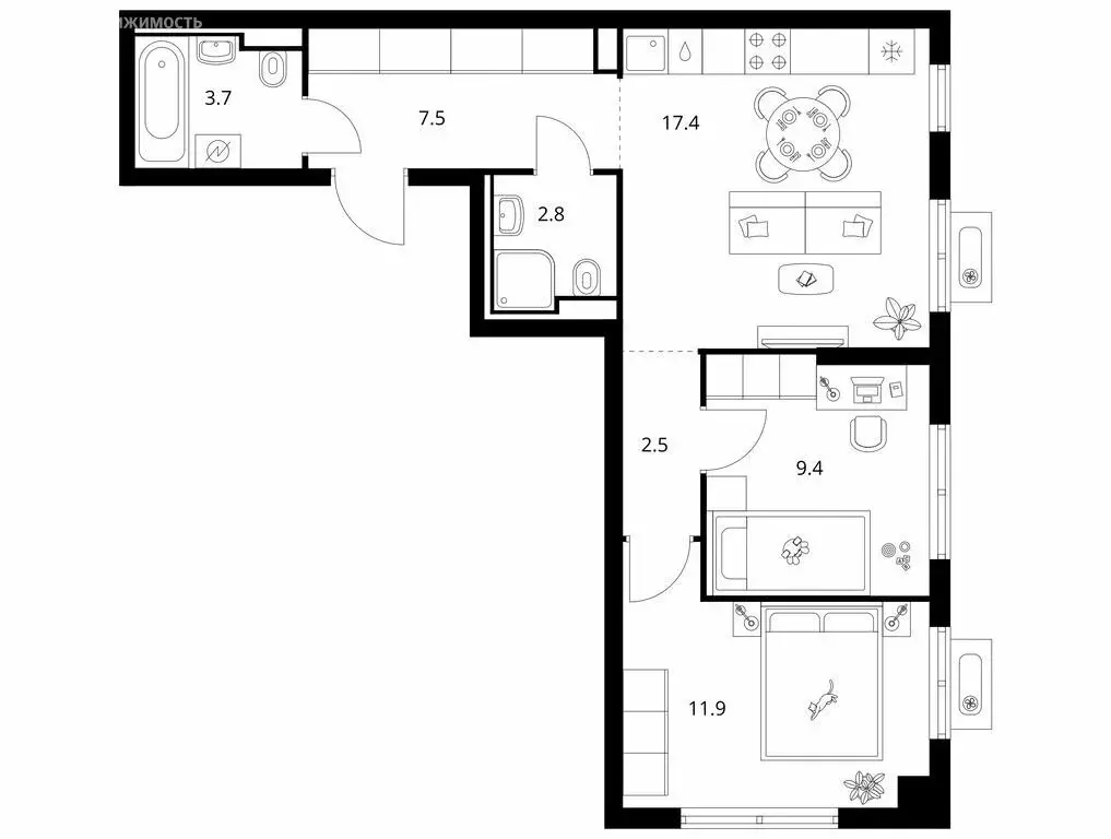 2-комнатная квартира: городской посёлок Янино-1, жилой комплекс ... - Фото 1