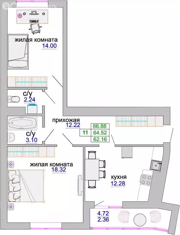 2-комнатная квартира: Зеленоградск, жилой комплекс Венецианский ... - Фото 0