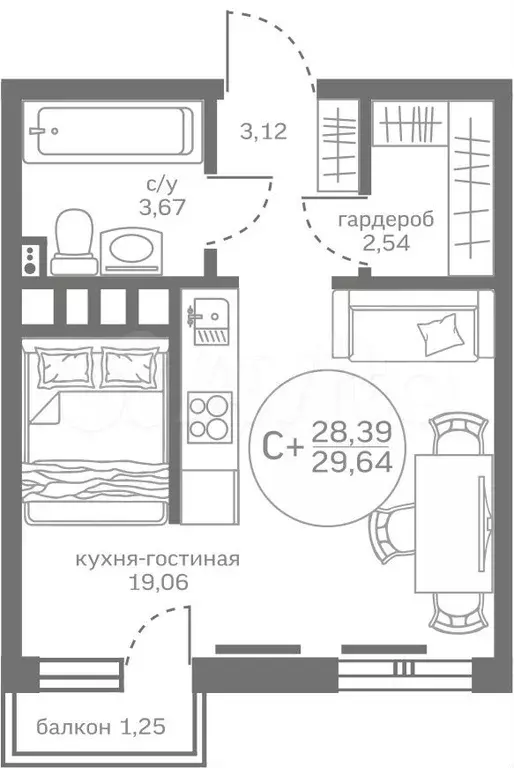 Квартира-студия, 28,4 м, 9/17 эт. - Фото 0