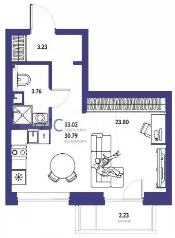 Квартира-студия, 33 м, 14/14 эт. - Фото 1