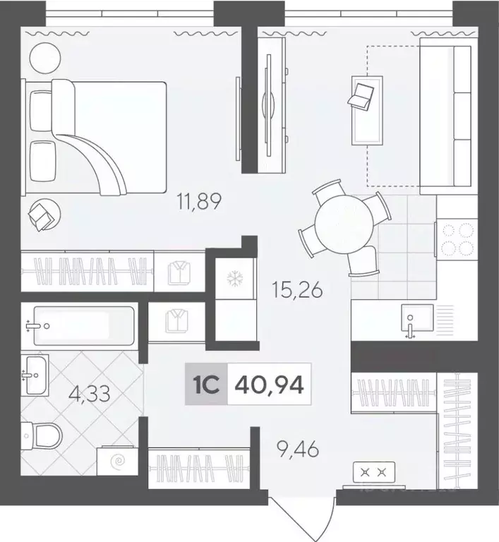1-к кв. Тюменская область, Тюмень ул. Сергея Корепанова, 34 (40.94 м) - Фото 0