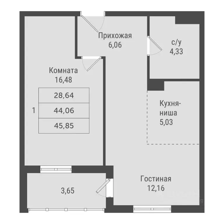 1-к кв. Ханты-Мансийский АО, Сургут Игоря Киртбая ул., 1А (45.85 м) - Фото 1