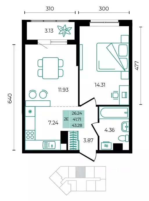 2-к кв. Адыгея, Майкопский район, пос. Тульский ул. Заречная (43.28 м) - Фото 1