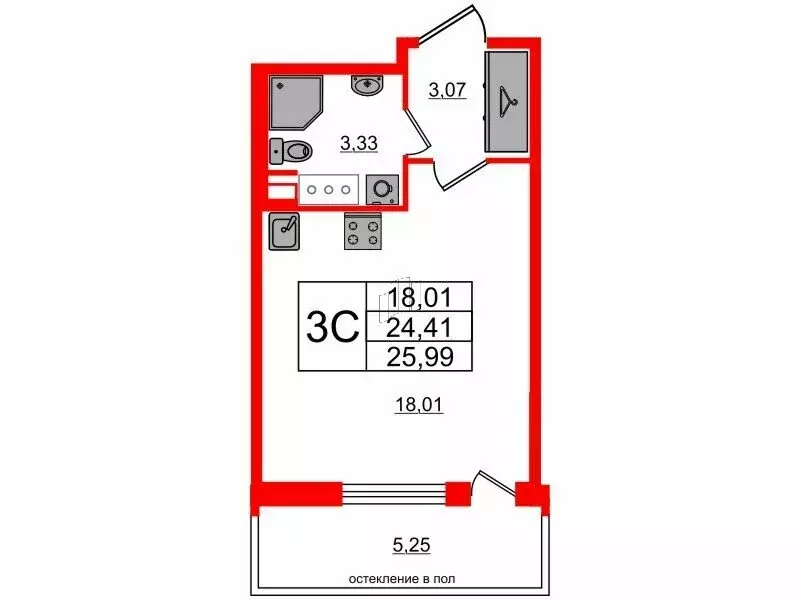 Квартира-студия: Санкт-Петербург, Кубинская улица, 78Е (24.41 м) - Фото 0