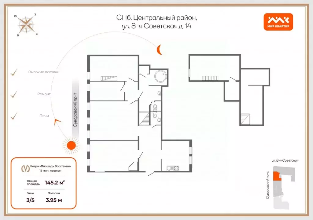 4-к кв. Санкт-Петербург 8-я Советская ул., 14 (145.2 м) - Фото 2