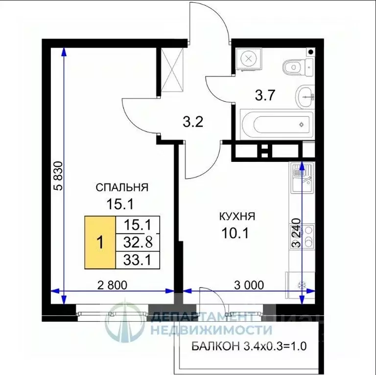 1-к кв. Краснодарский край, Краснодар ул. Имени Героя Ростовского, 8к7 ... - Фото 1