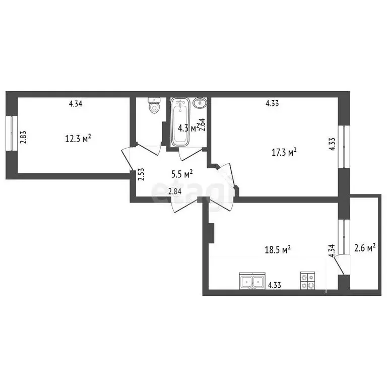 2-комнатная квартира: Омск, микрорайон Московка, Молодогвардейская ... - Фото 1