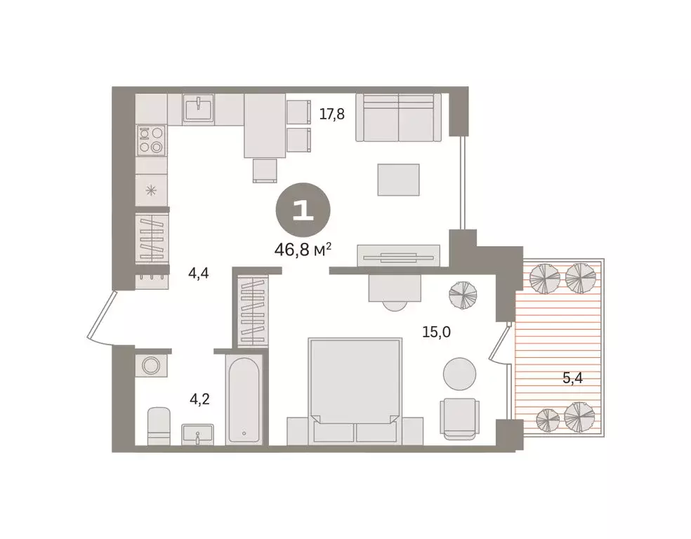 1-комнатная квартира: Новосибирский район, рабочий посёлок Краснообск, ... - Фото 2