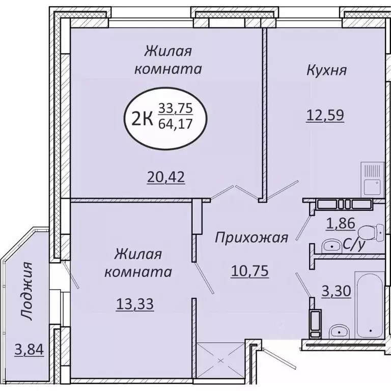 2-к кв. Новосибирская область, Новосибирск  (64.17 м) - Фото 0