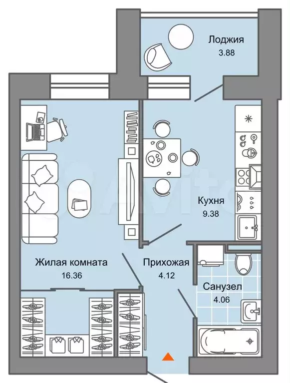 1-к. квартира, 36 м, 5/7 эт. - Фото 0