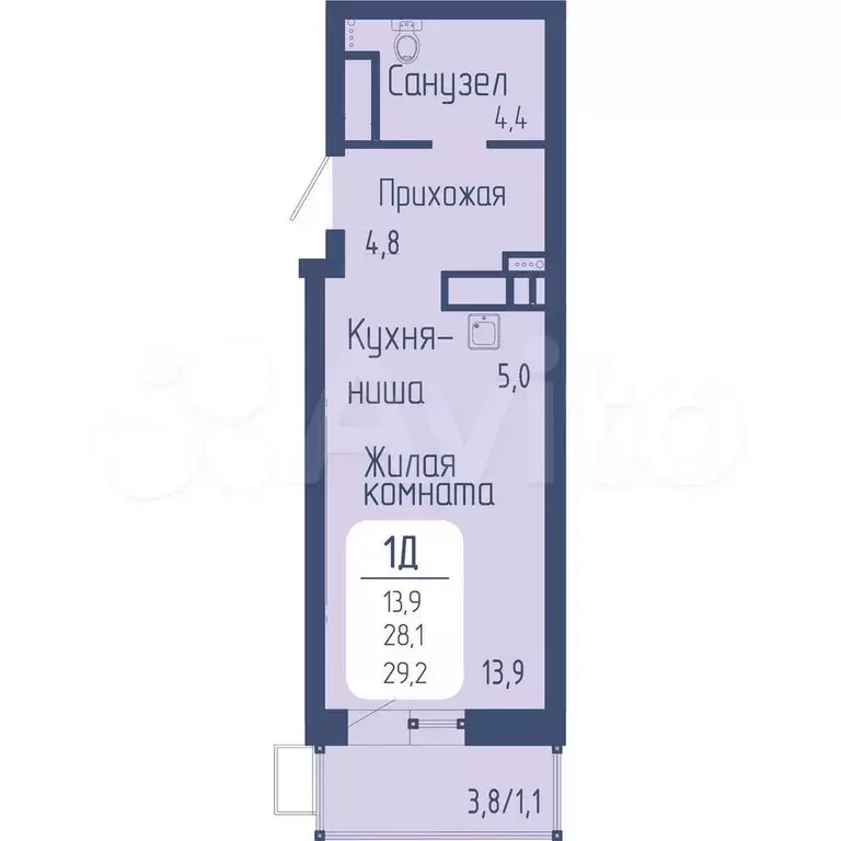 Квартира-студия, 29,2 м, 21/24 эт. - Фото 0