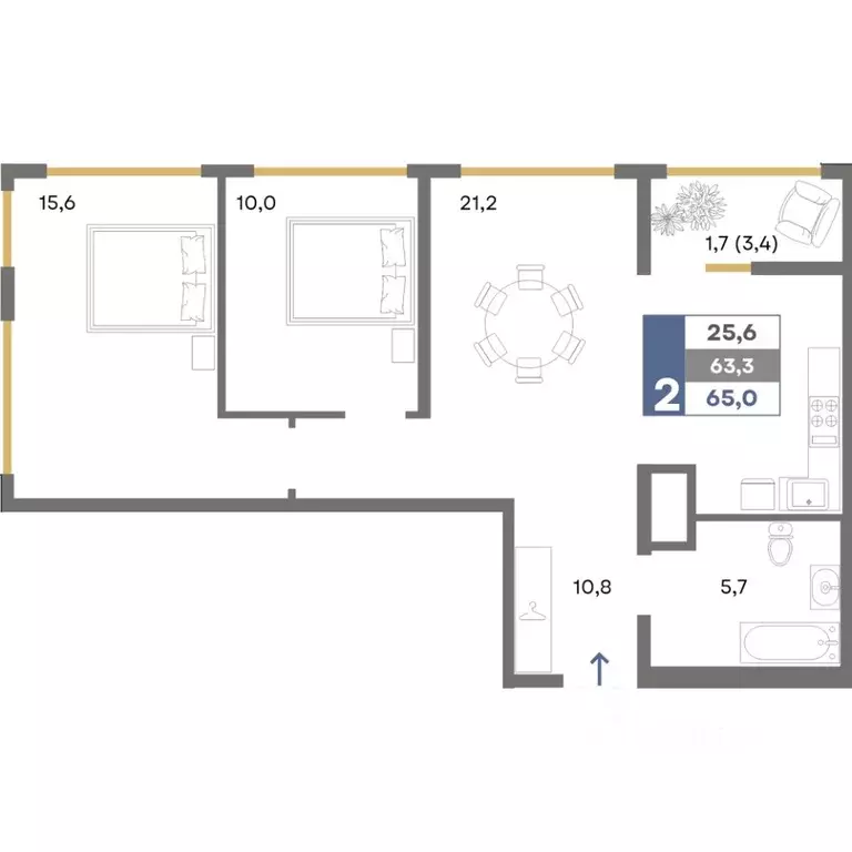 2-к кв. Крым, Симферопольский район, Мирновское с/пос, с. Белоглинка ... - Фото 0