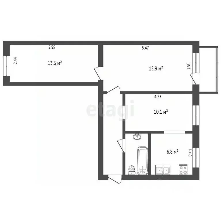 3-к кв. Томская область, Томск ул. Говорова, 36А (60.0 м) - Фото 2