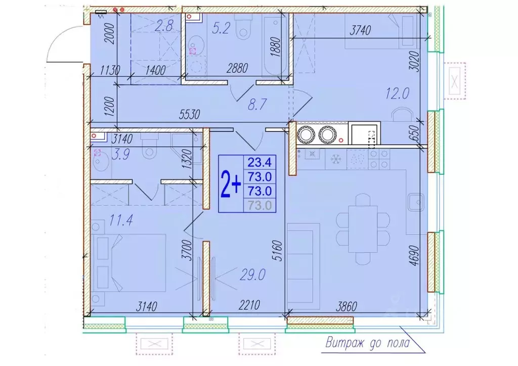 2-к кв. Астраханская область, Астрахань ул. Трофимова, 104Е (73.0 м) - Фото 0