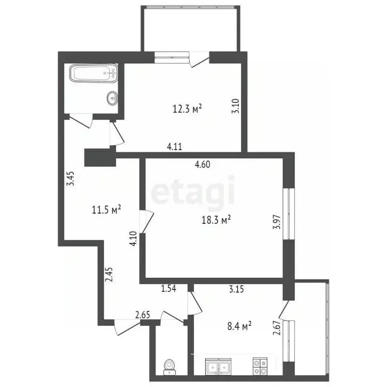 2-к кв. Крым, Симферополь пер. Альпинистов (55.0 м) - Фото 1