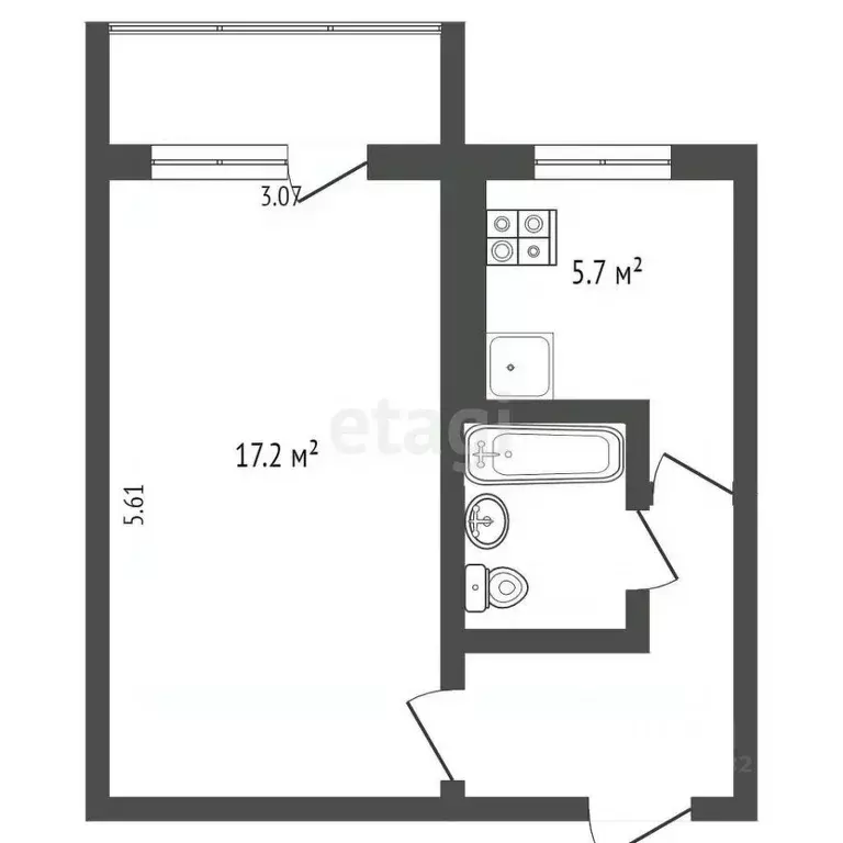 1-к кв. Камчатский край, Петропавловск-Камчатский ул. Абеля, 25 (30.1 ... - Фото 1