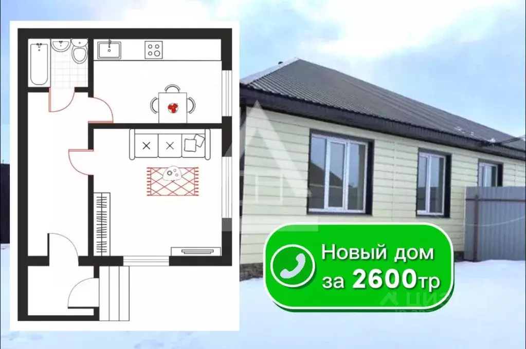 Дом в Челябинская область, с. Кунашак ул. Отрадная, 6 (38 м) - Фото 1