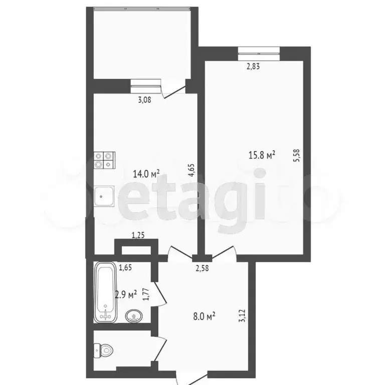 1-к. квартира, 42,1 м, 5/17 эт. - Фото 0