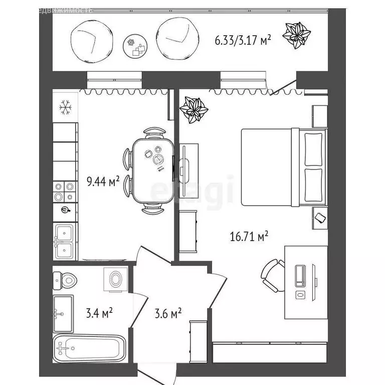 1-комнатная квартира: Ишим, улица Карла Маркса, 77Г (37.31 м) - Фото 1