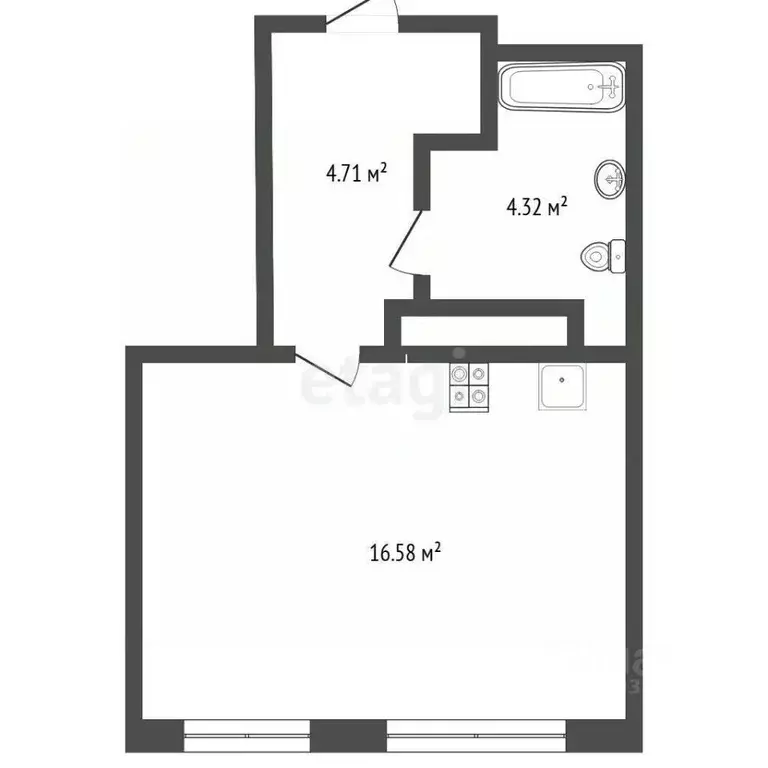 Студия Тюменская область, Тюмень ул. Фармана Салманова, 17 (25.0 м) - Фото 2