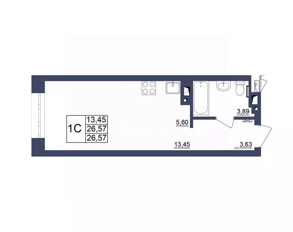 Студия Башкортостан, Уфа Космос жилой комплекс, лит1 (26.44 м) - Фото 1