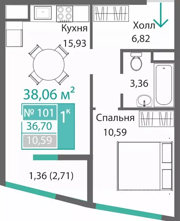 1-к кв. Крым, Симферополь Барбарис жилой комплекс (38.06 м) - Фото 0