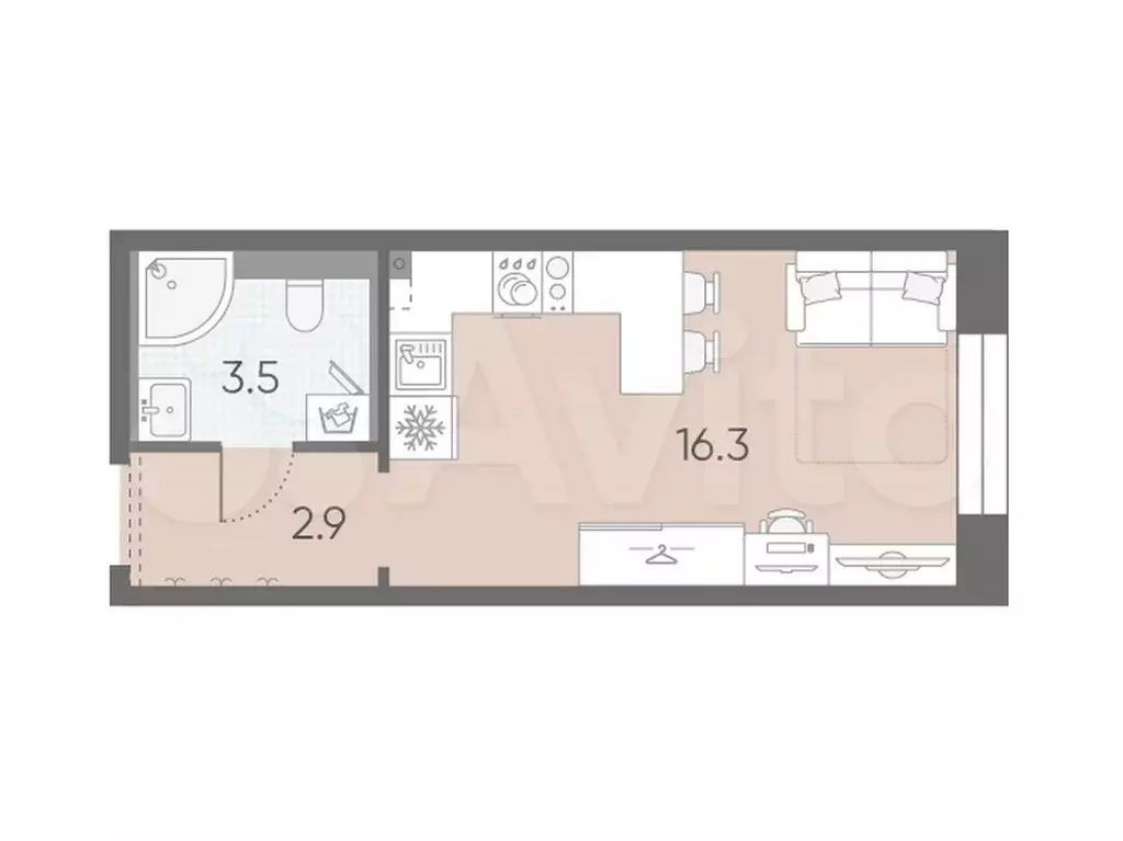 Квартира-студия, 22,7 м, 3/12 эт. - Фото 0