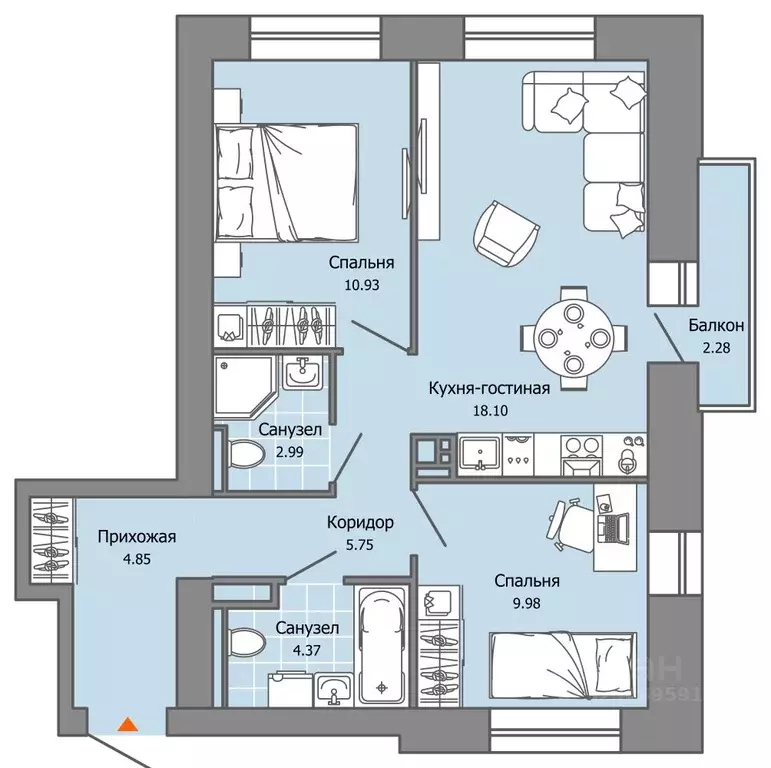 2-к кв. Пермский край, Пермь ул. Дзержинского, 35А (58.0 м) - Фото 2