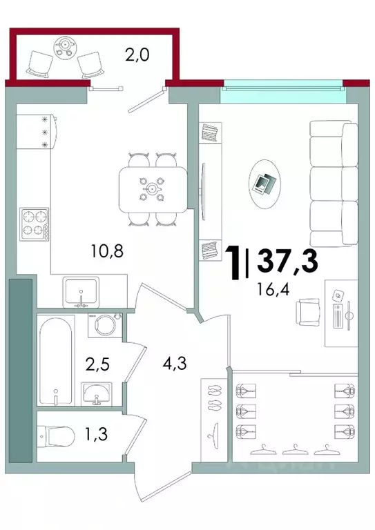 1-к кв. Тверская область, Тверь ул. С.Я. Лемешева, 6 (37.3 м) - Фото 1